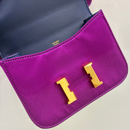 Hermes * 2010 Purple Silk Pochette Mini Constance