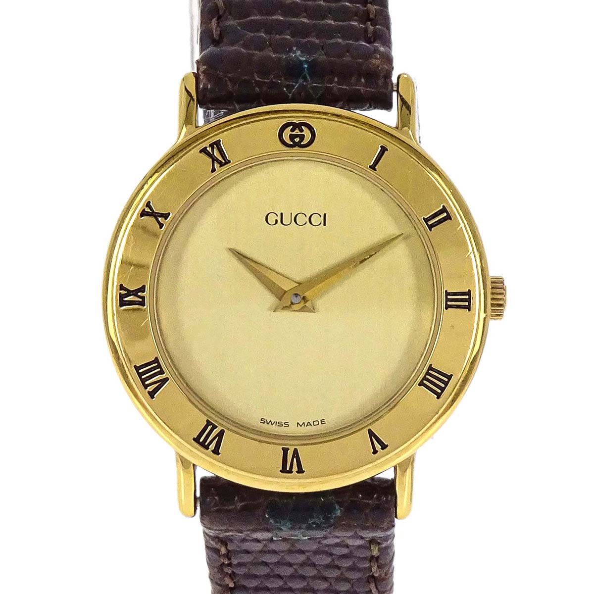 Gucci * 3000.2.L 25 mm Quartz Watch Wristwatch Gold Brown Lizard