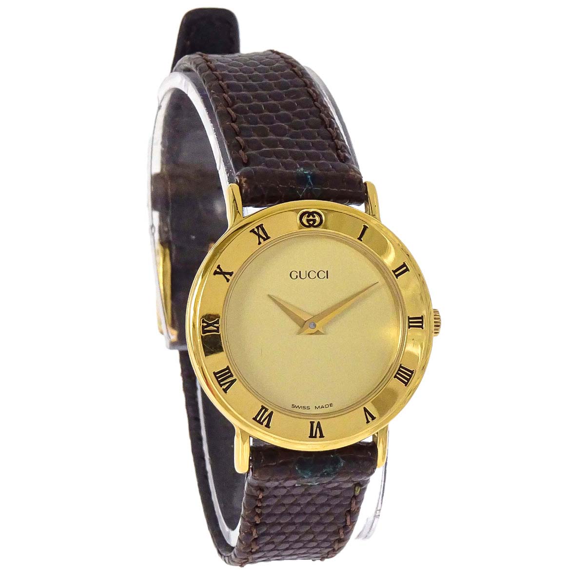 Gucci * 3000.2.L 25 mm Quartz Watch Wristwatch Gold Brown Lizard