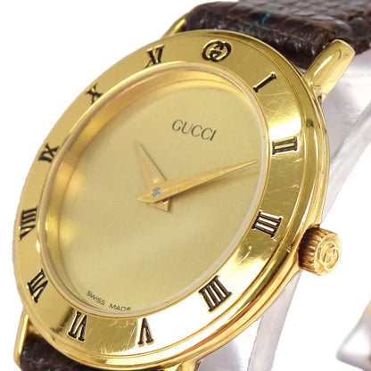 Gucci * 3000.2.L 25 mm Quartz Watch Wristwatch Gold Brown Lizard