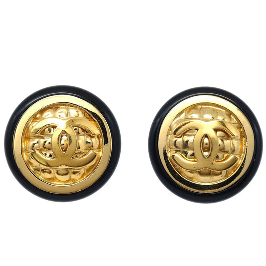 Chanel Black & Gold CC Earrings Clip-On