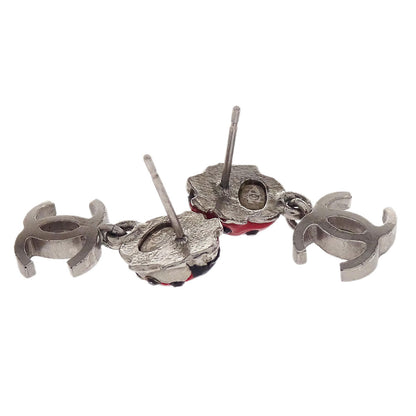 Chanel Dangle CC Ladybug Pierced Earrings Silver Rhinestone 04P