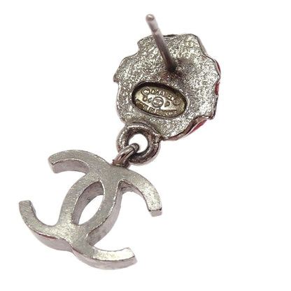 Chanel Dangle CC Ladybug Pierced Earrings Silver Rhinestone 04P