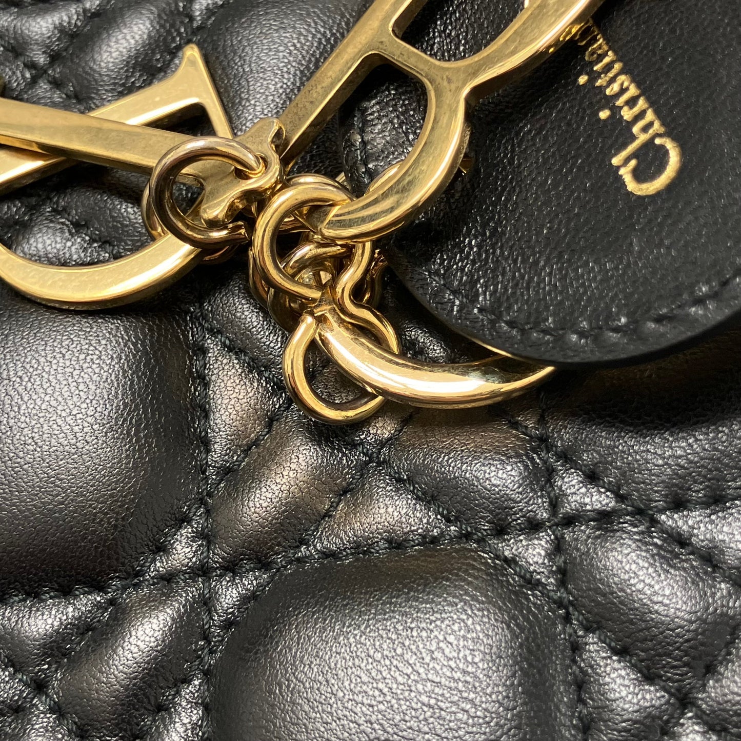 Christian Dior Black Lambskin Medium Lady Dior Cannage 2way Shoulder Handbag