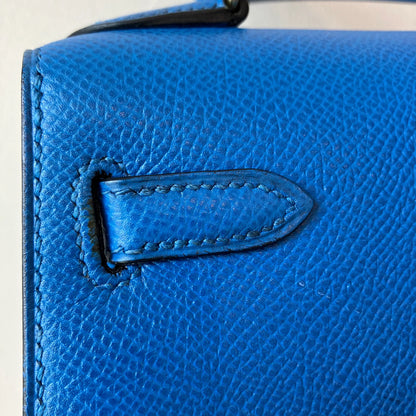 Hermes 1996 Blue Couchevel Mini Kelly 20 Sellier 2way Shoulder Handbag