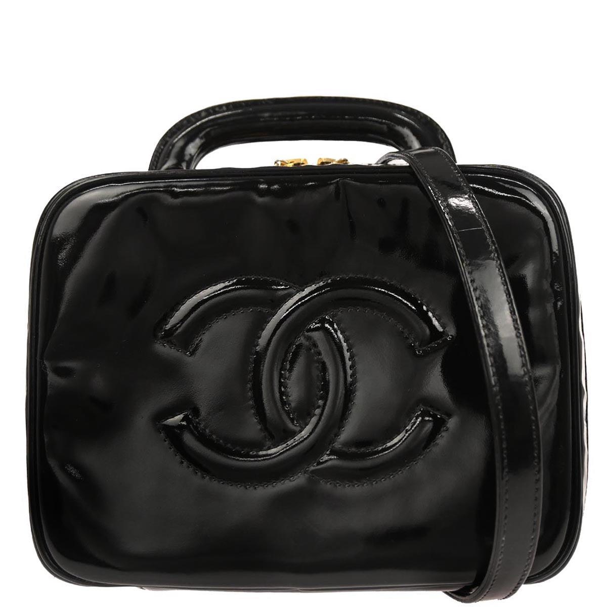 Chanel 1996-1997 Black Patent Leather Vanity 2way Shoulder Handbag