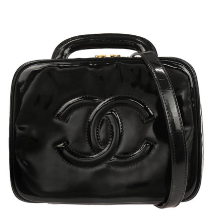Chanel 1996-1997 Black Patent Leather Vanity 2way Shoulder Handbag