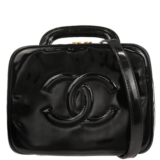 Chanel 1996-1997 Black Patent Leather Vanity 2way Shoulder Handbag