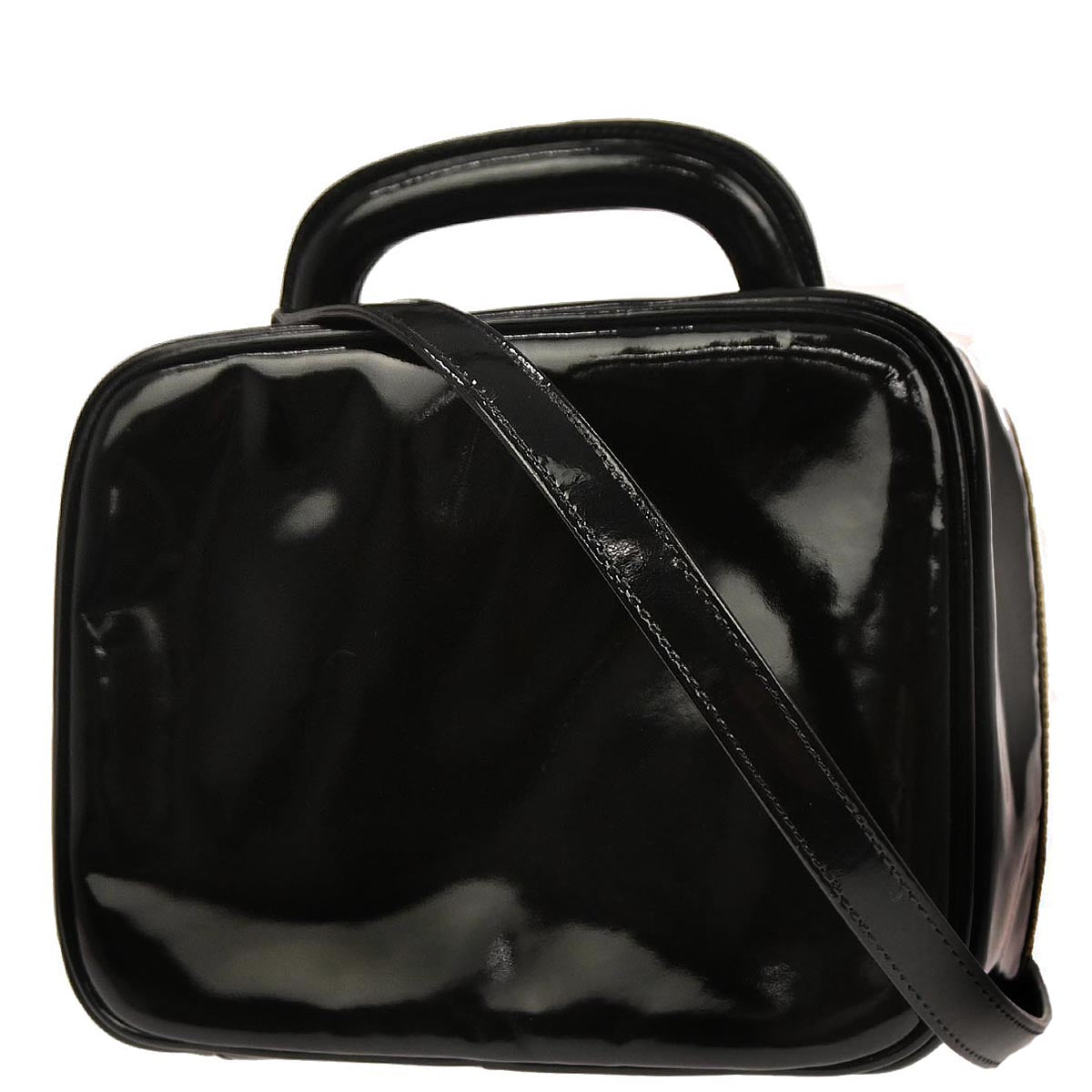 Chanel 1996-1997 Black Patent Leather Vanity 2way Shoulder Handbag