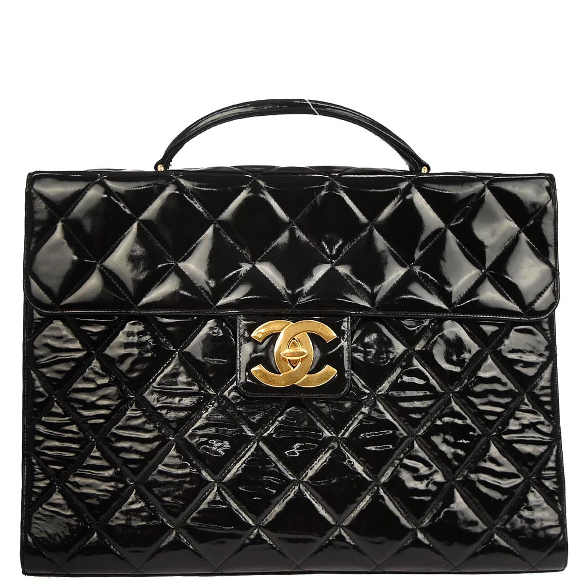 Chanel 1996-1997 Black Patent Leather Briefcase Business Handbag
