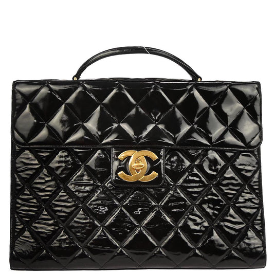 Chanel 1996-1997 Black Patent Leather Briefcase Business Handbag