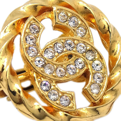 Chanel Gold Button Clip-On Earrings Rhinestone 2137