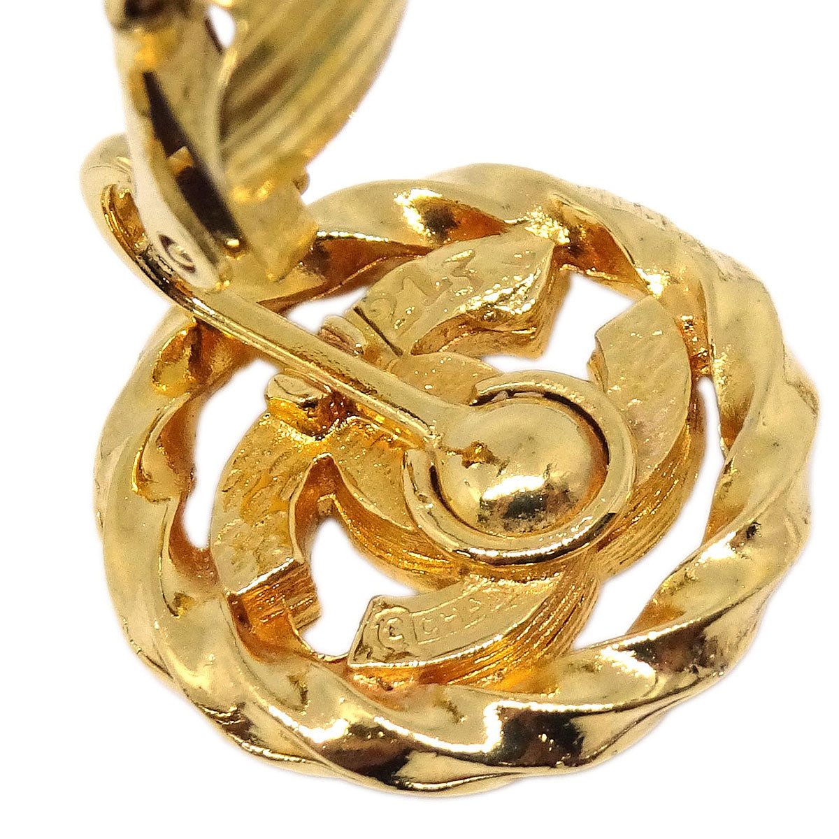 Chanel Gold Button Clip-On Earrings Rhinestone 2137