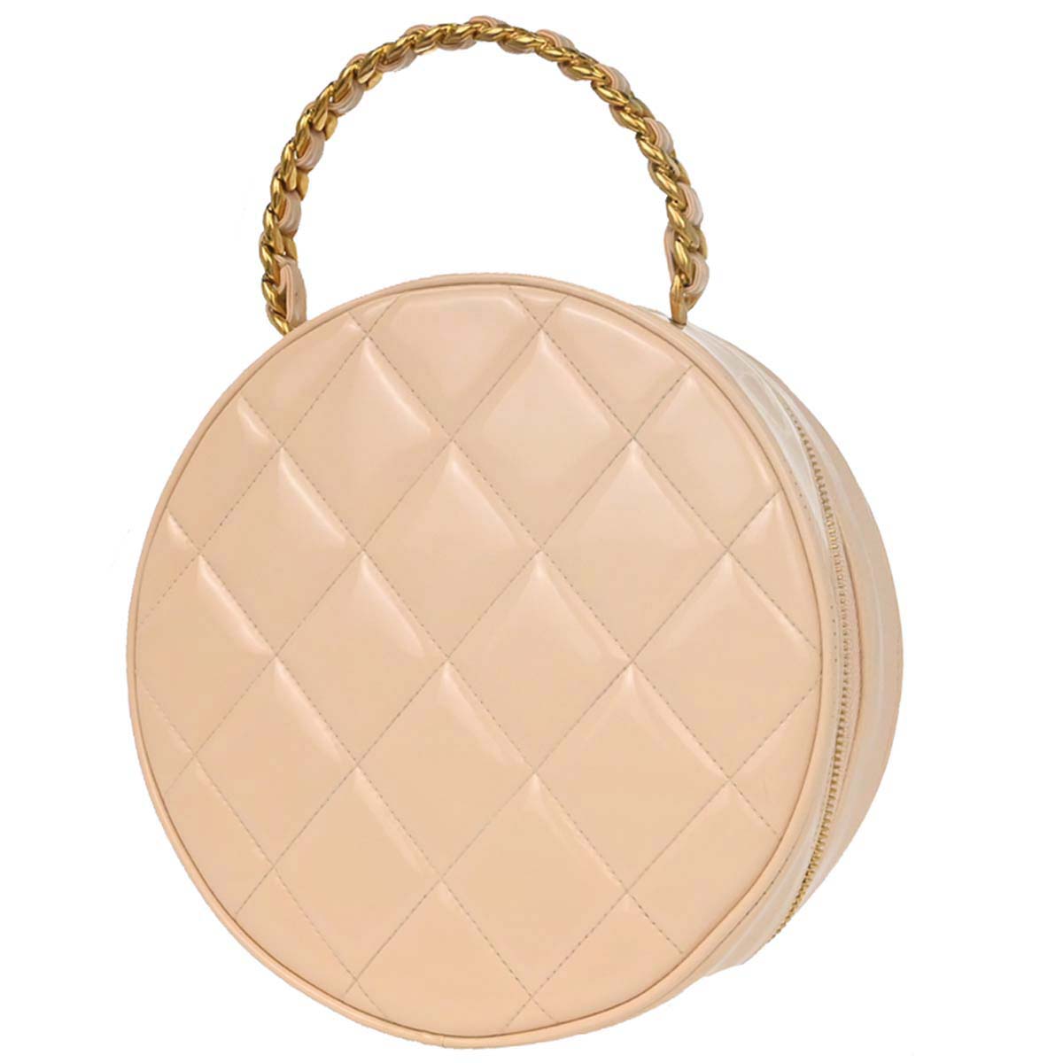 Chanel Beige Patent Leather Round Vanity Handbag
