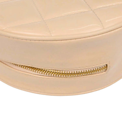 Chanel Beige Patent Leather Round Vanity Handbag