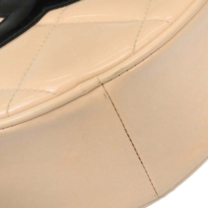 Chanel Beige Patent Leather Round Vanity Handbag