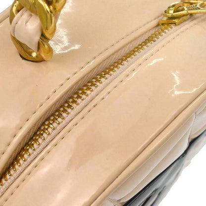 Chanel Beige Patent Leather Round Vanity Handbag