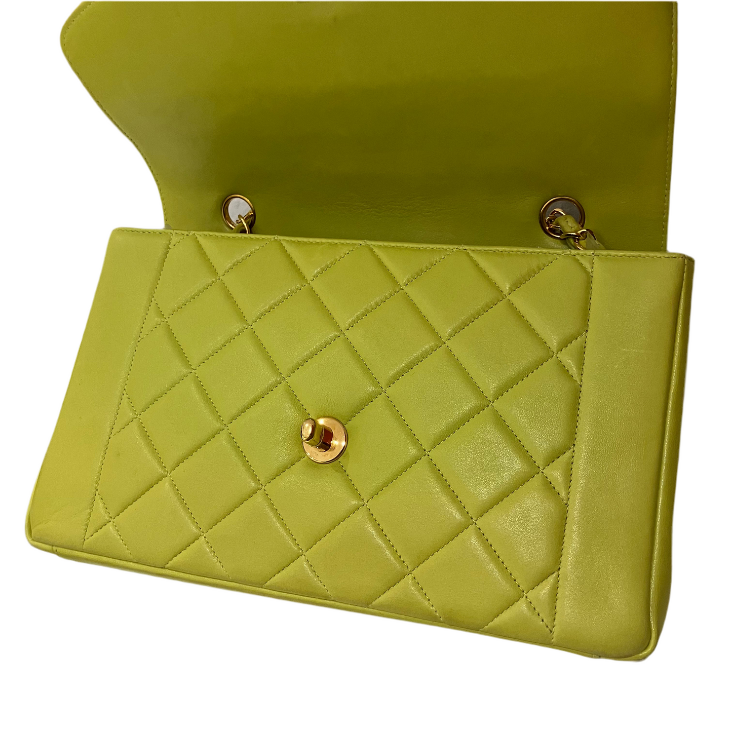Chanel 1996-1997 Light Green Lambskin Medium Diana Shoulder Bag