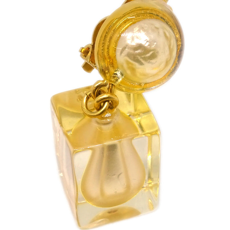 CHANEL * 1997 Faux Teardrop Pearl Dangle Earrings Clip-On Gold