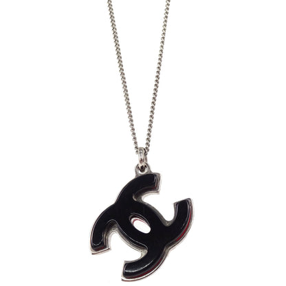 Chanel CC Chain Pendant Necklace Acrylic Silver Red Black 05P