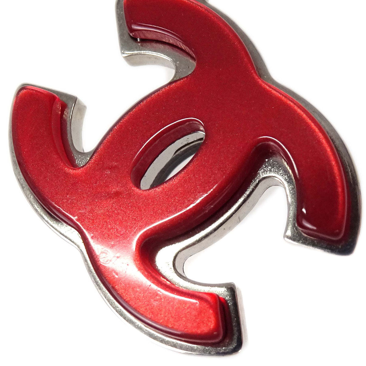 Chanel CC Chain Pendant Necklace Acrylic Silver Red Black 05P