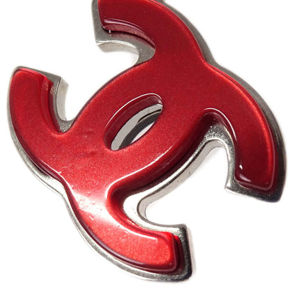 Chanel CC Chain Pendant Necklace Acrylic Silver Red Black 05P