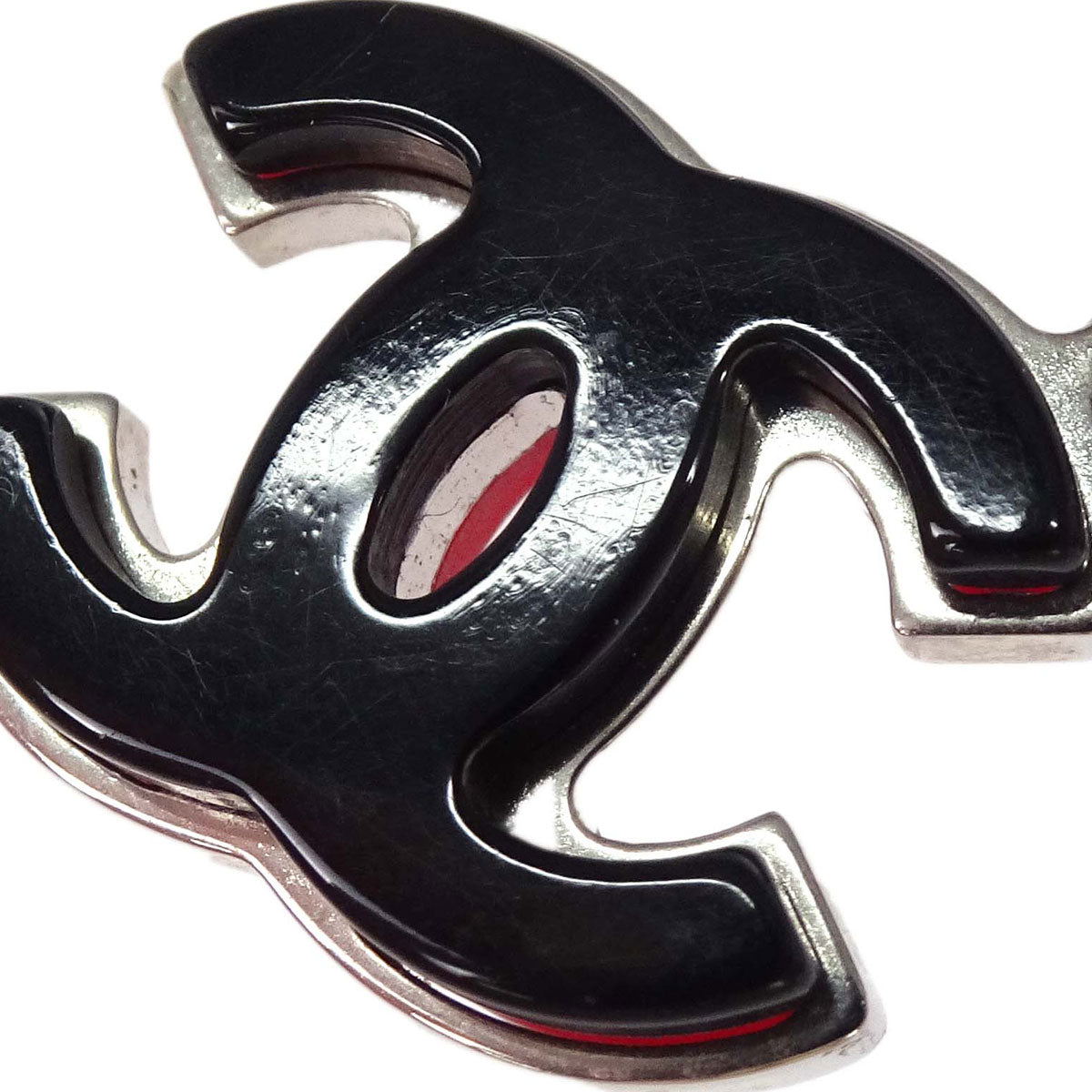 Chanel CC Chain Pendant Necklace Acrylic Silver Red Black 05P