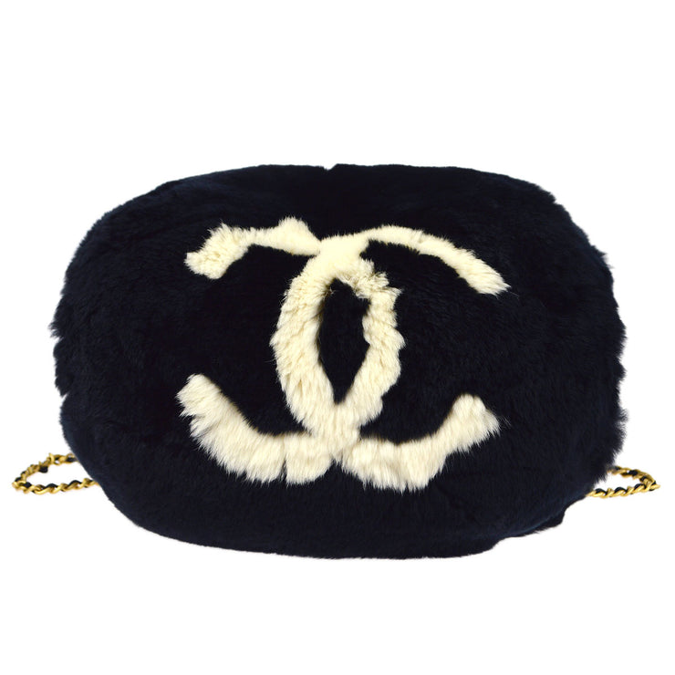 Chanel 2001 CC徽标Muff黑色皮草satchel