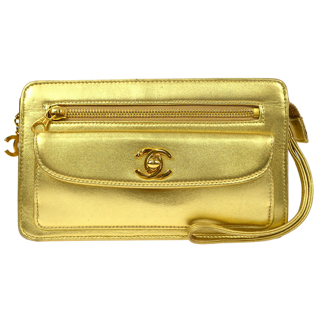 gold chanel pouch clutch