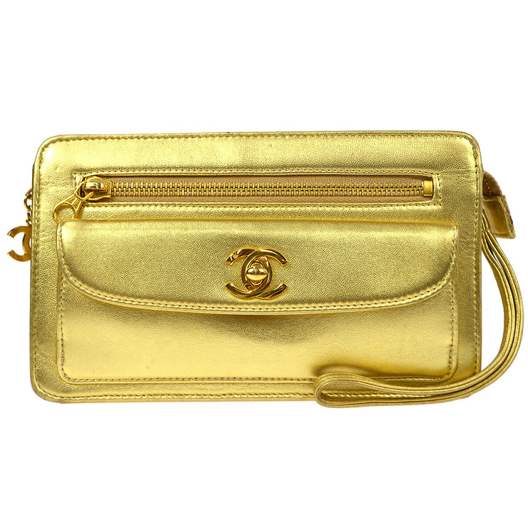 CHANEL 1996-1997 Pocket Clutch Bag Gold Lambskin – AMORE Vintage Tokyo