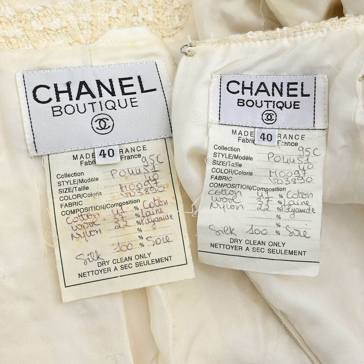 Chanel 1995 Setup Suit Jacket Skirt White #40