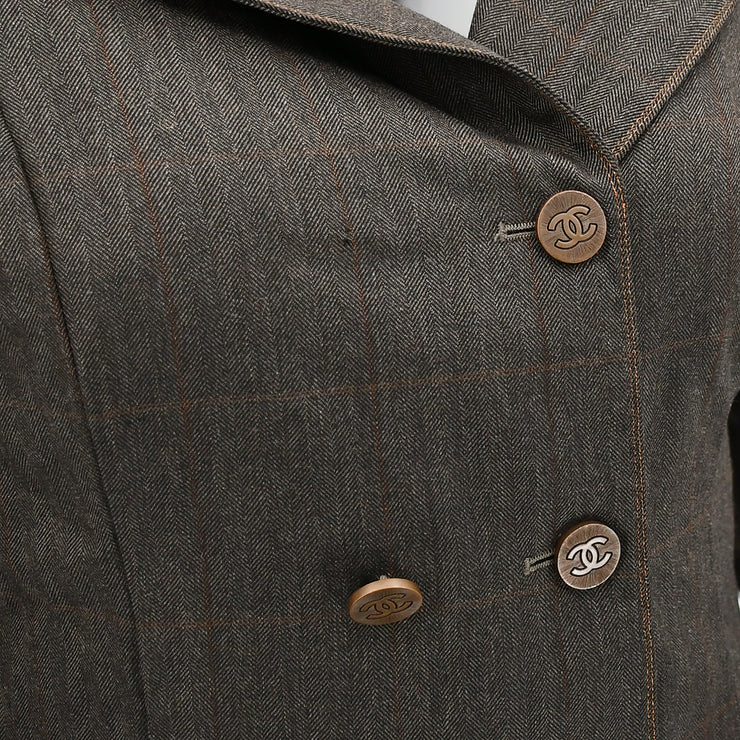 Chanel Setup Suit Jacket Skirt Brown 98A #42