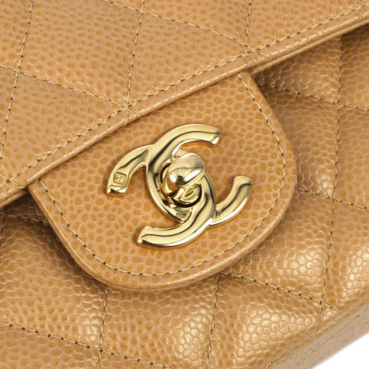Chanel 2003-2004 Beige Caviar Medium Classic Double Flap Bag SHW
