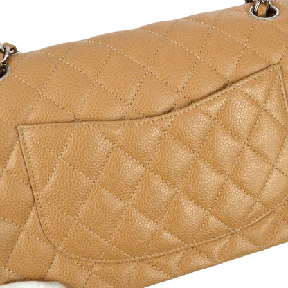 Chanel 2004-2005 Beige Caviar Medium Classic Double Flap Bag SHW