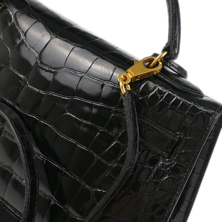 Hermes * 1996 Black Alligator Kelly 32 Sellier Handbag