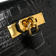 Hermes * 1996 Black Alligator Kelly 32 Sellier Handbag
