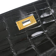 Hermes * 1996 Black Alligator Kelly 32 Sellier Handbag