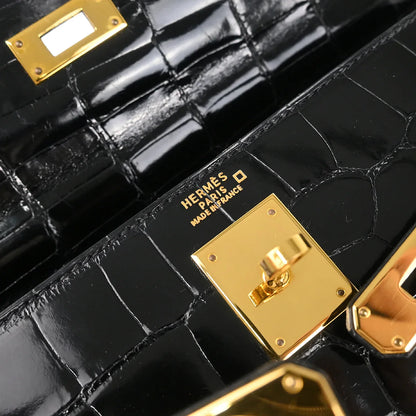 Hermes * 1996 Black Alligator Kelly 32 Sellier Handbag