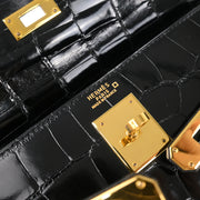 Hermes * 1996 Black Alligator Kelly 32 Sellier Handbag