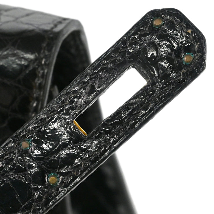 Hermes * 1996 Black Alligator Kelly 32 Sellier Handbag