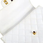 Chanel 1997-1999 White Caviar Classic Flap Acrylic Chain Shoulder Bag