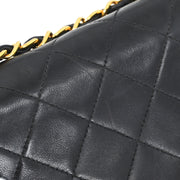 Chanel 1991-1994 Black Lambskin Small Classic Double Flap Shoulder Bag