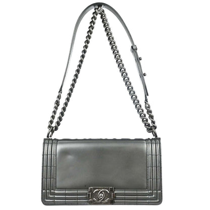Boy Chanel 2012 Gray Patent Leather Medium Shoulder Bag