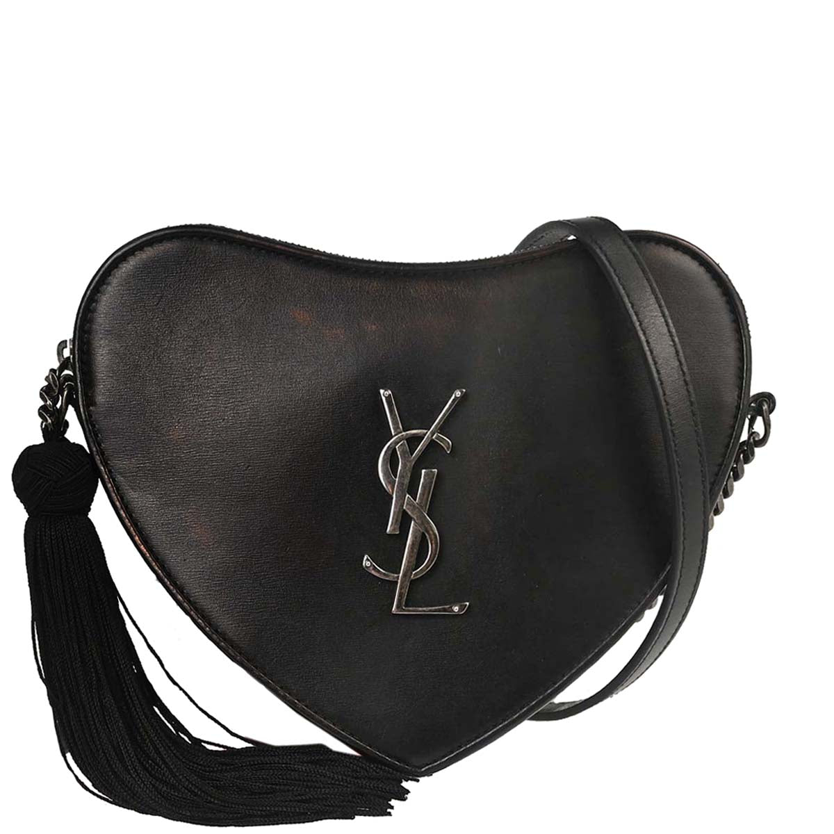 Saint Laurent Black Leather Love Heart Shoulder Bag
