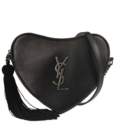 Saint Laurent Black Leather Love Heart Shoulder Bag