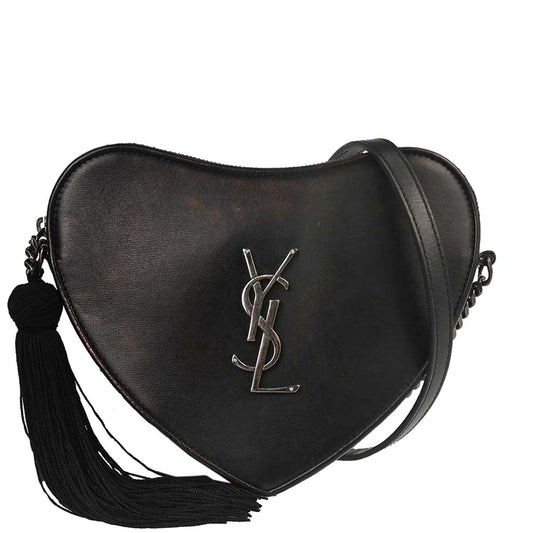 Saint Laurent Black Leather Love Heart Shoulder Bag