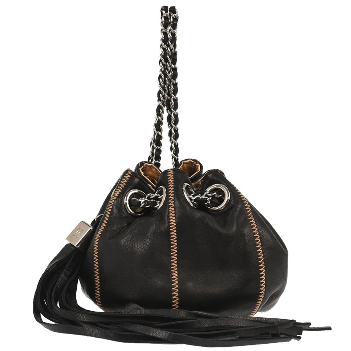 Chanel 2003-2004 Black Lambskin Sac Cordon Mini Reversible Drawstring Handbag