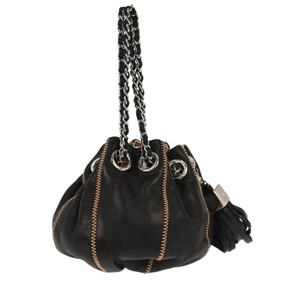 Chanel 2003-2004 Black Lambskin Sac Cordon Mini Reversible Drawstring Handbag