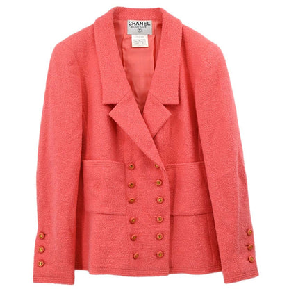 Chanel 1996 Double Breasted Tweed Jacket Pink #42
