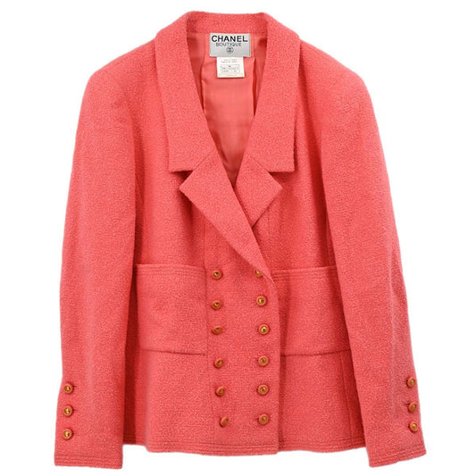 Chanel 1996 Double Breasted Tweed Jacket Pink #42
